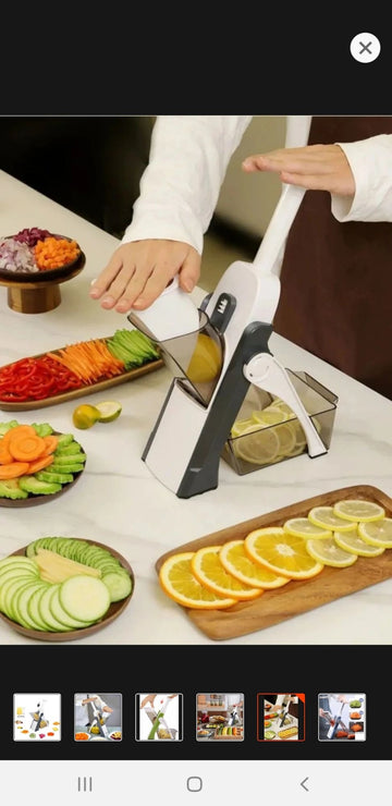 Plush Mandoline Vegetable Slicer 35 Different Thickness Settings 5 in 1. lays chips cutt regular cut Fruit Cutter plus Vegetable Cutter Quick Meal Prep Article No 6947         S545